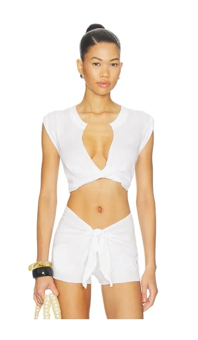 Skims Classic Cotton Cover-ups Plunge Twist Top In White