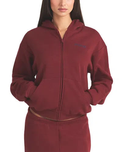 Skims Classic Logo Zip Up Hoodie In Merlot
