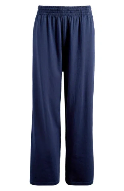 Skims Cotton Blend Jersey Wide Leg Pants In Navy