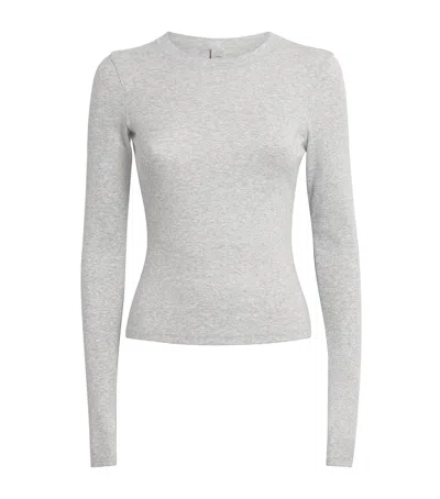 Skims Cotton Jersey Long Sleeve T-shirt In Light Heather Grey