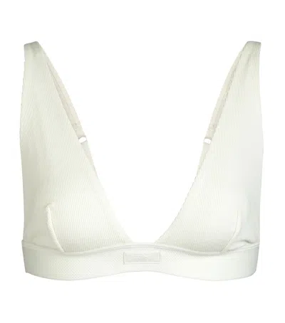 Skims Plunge Ribbed Cotton-blend Jersey Bralette In White