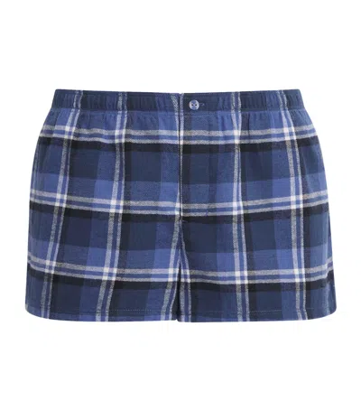 Skims Cotton Check Cheeky Pyjama Shorts In Blue
