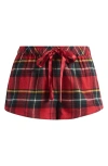 Skims Cotton Flannel Pajama Shorts In Red