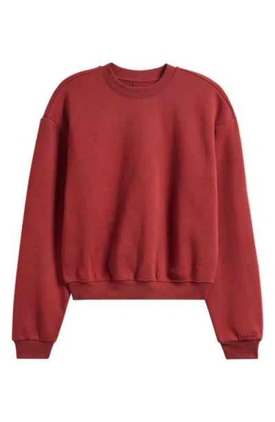 Skims Cotton Fleece Blend Classic Crewneck Sweatshirt In Burgundy