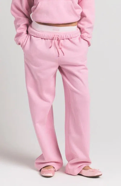 Skims Cotton Fleece Blend Classic Straight Leg Pants In Pink