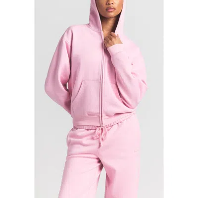 Skims Cotton Fleece Blend Classic Zip-up Hoodie In Pink