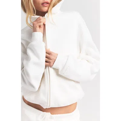 Skims Cotton Fleece Blend Classic Zip-up Hoodie In White