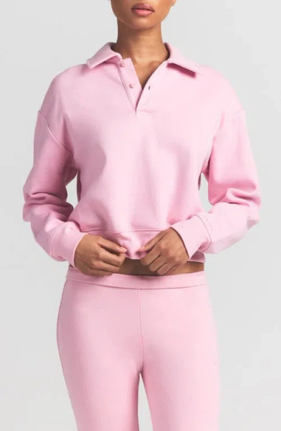 Skims Cotton Fleece Blend Polo Sweatshirt In Pink