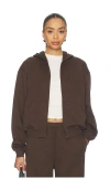 Skims Cotton Fleece Classic Zip-up Hoodie In Brown