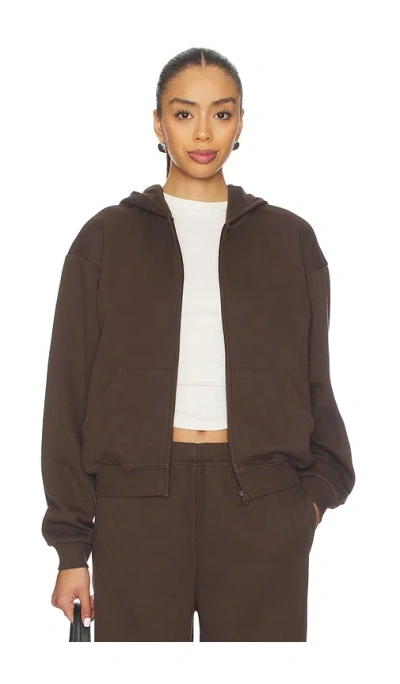 Skims Cotton Fleece Classic Zip-up Hoodie In Brown