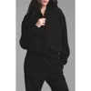 Skims Black Cotton Fleece Classic Zip Up Hoodie In Onyx