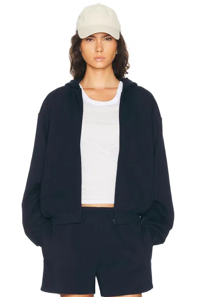 Skims Cotton Fleece Classic Zip-up Hoodie In Navy