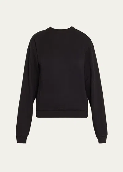 Skims Cotton Fleece Crewneck Pullover In Onyx