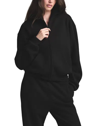 Skims Cotton Fleece Full Zip Hoodie In Black