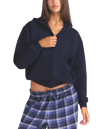 Skims Cotton Fleece Full Zip Hoodie In Blue