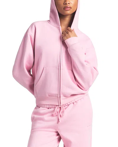 Skims Cotton Fleece Full Zip Hoodie In Pink