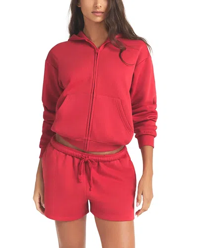 Skims Cotton Fleece Full Zip Hoodie In Red