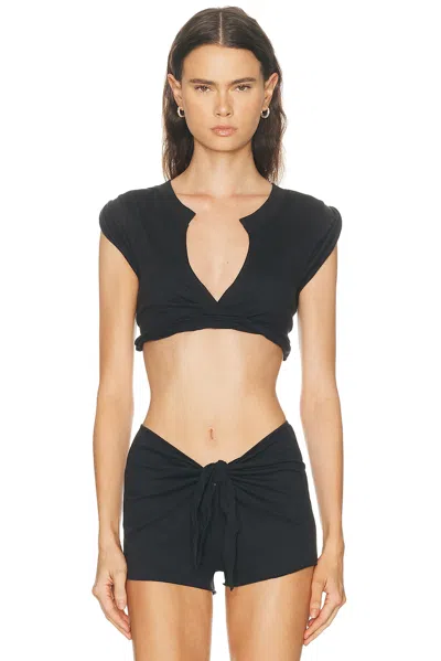 Skims Cotton Jersey Coverups Plunge Twist Top In Black