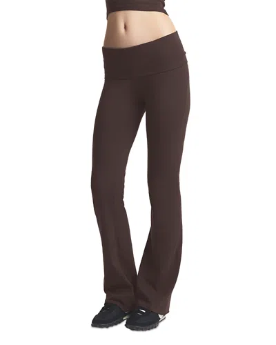 Skims Cotton Jersey Foldover Pants In Brown