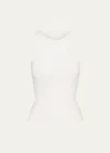 Skims White Cotton Rib Mock Neck Tank Top In Marble
