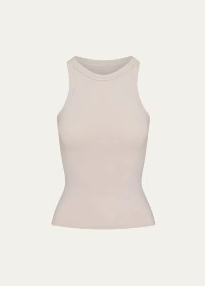 Skims Beige Cotton Jersey Crew Neck Tank Top In Stone
