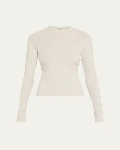 Skims Cotton Jersey Long-sleeve Crewneck T-shirt In Light Heather Grey