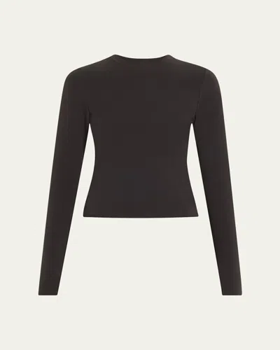 Skims Cotton Jersey Long-sleeve Crewneck T-shirt In Soot