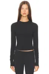 Skims Black Cotton Rib Long Sleeve T-shirt In Black