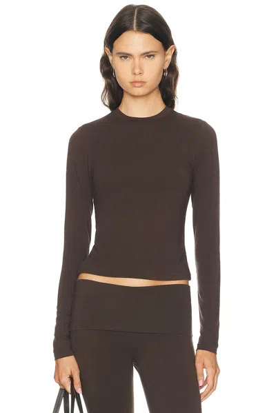 Skims Cotton Jersey Long Sleeve T-shirt In Espresso