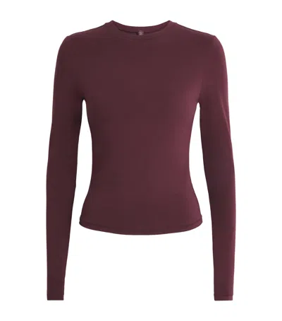 Skims Cotton Jersey Long-sleeve T-shirt In Burgundy