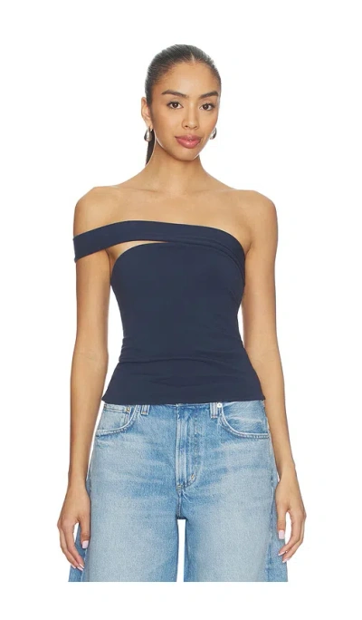 Skims Cotton Jersey One Shoulder Tube Top In Blue