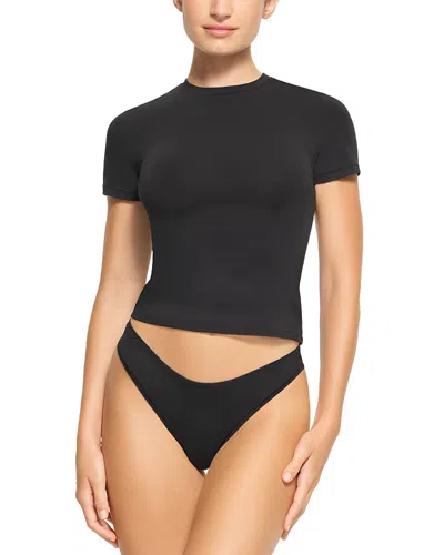 Skims Cotton Jersey Short Sleeved Tee In Onyx