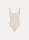 Skims Stretch Cotton Jersey Bodysuit In Stone