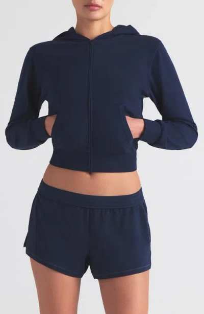 Skims Cotton Jersey Zip-up Hoodie In Navy