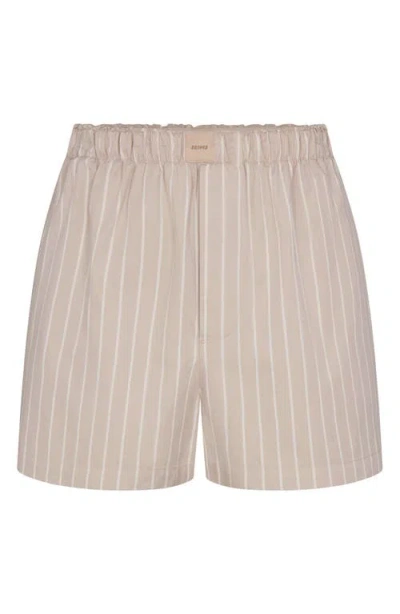 Skims Boxer Striped Cotton-poplin Shorts In Stone Stripe