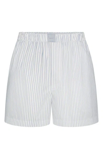 Skims Cotton Poplin Boxer Shorts In Zen Blue Stripe