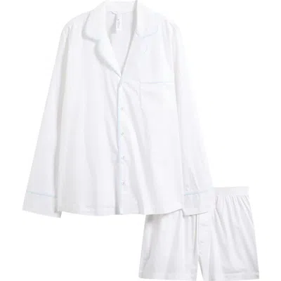Skims Cotton Poplin Boxer Sleep Set In White