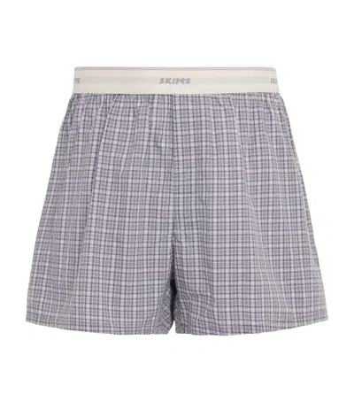 Skims Cotton Poplin Check Boxer Shorts In Gray