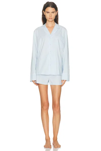 Skims Cotton Poplin Long Sleeve And Boxer Set In Blue