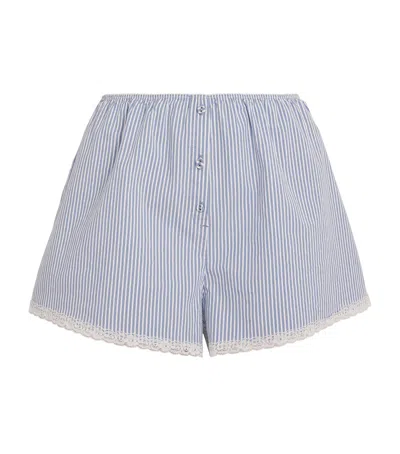 Skims Cotton Poplin Sleep Shorts In Blue