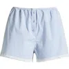 Skims Cotton Poplin Sleep Shorts In Cadet Stripe