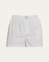 Skims Boxer Striped Cotton-poplin Shorts In Zen Blue Stripe