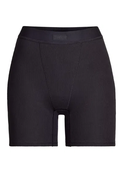 Skims Cotton-rib Boxer Shorts In Black