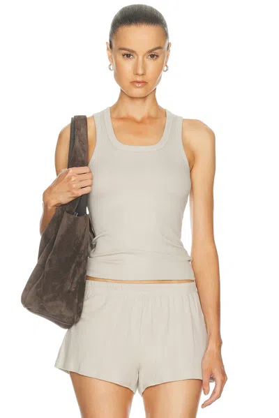 Skims Cotton Rib High Scoop Tank Top In Gray