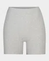 Skims Stretch-cotton Ribbed Boxer Shorts In Light Heather Grey