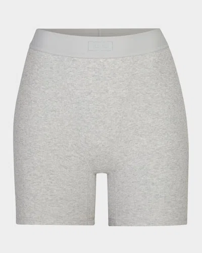 Skims Stretch-cotton Ribbed Boxer Shorts In Light Heather Grey