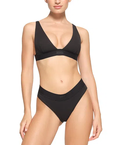Skims Cotton Rib Plunge Bralette In Black