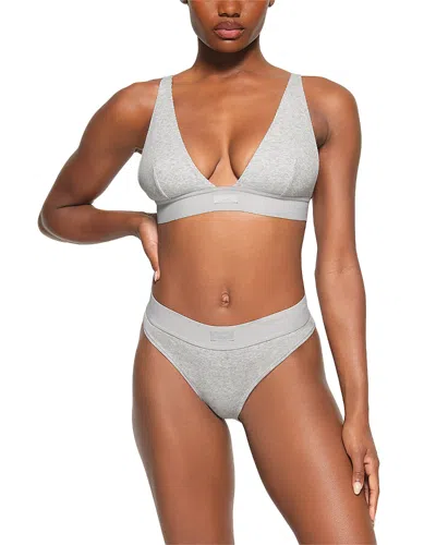 Skims Cotton Rib Plunge Bralette In Gray
