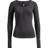 Skims Cotton Rib Scoop Neck Henley In Black