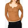 Skims Cotton Rib Scoop Neck Henley In Brown